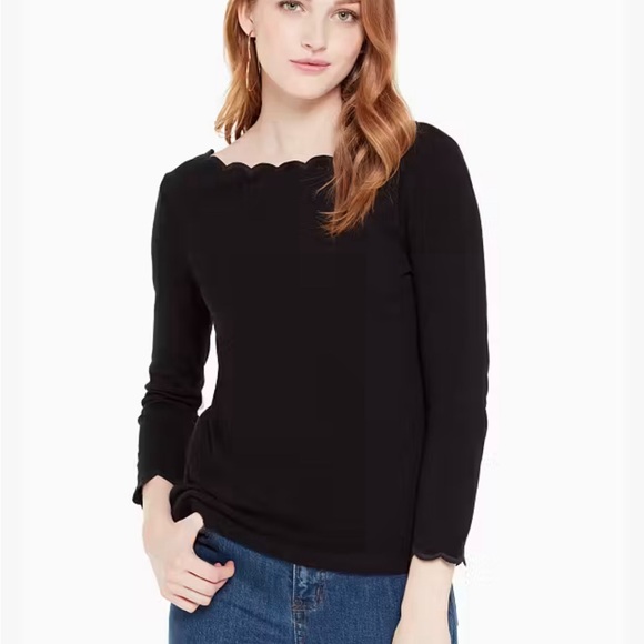 NWT Kate spade scalloped boatneck tee black - size XXS - Picture 1 of 10